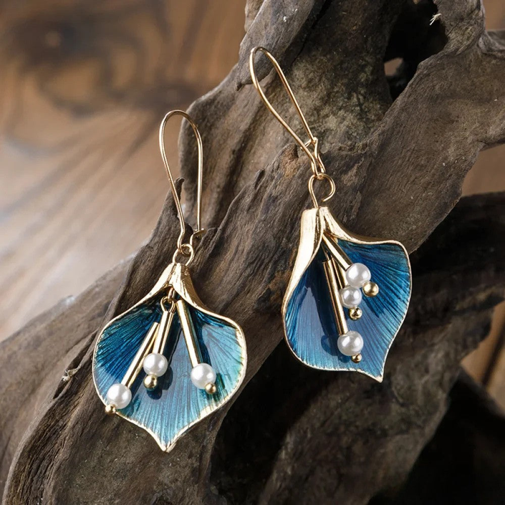 Pendientes de plata con loto azul antiguo