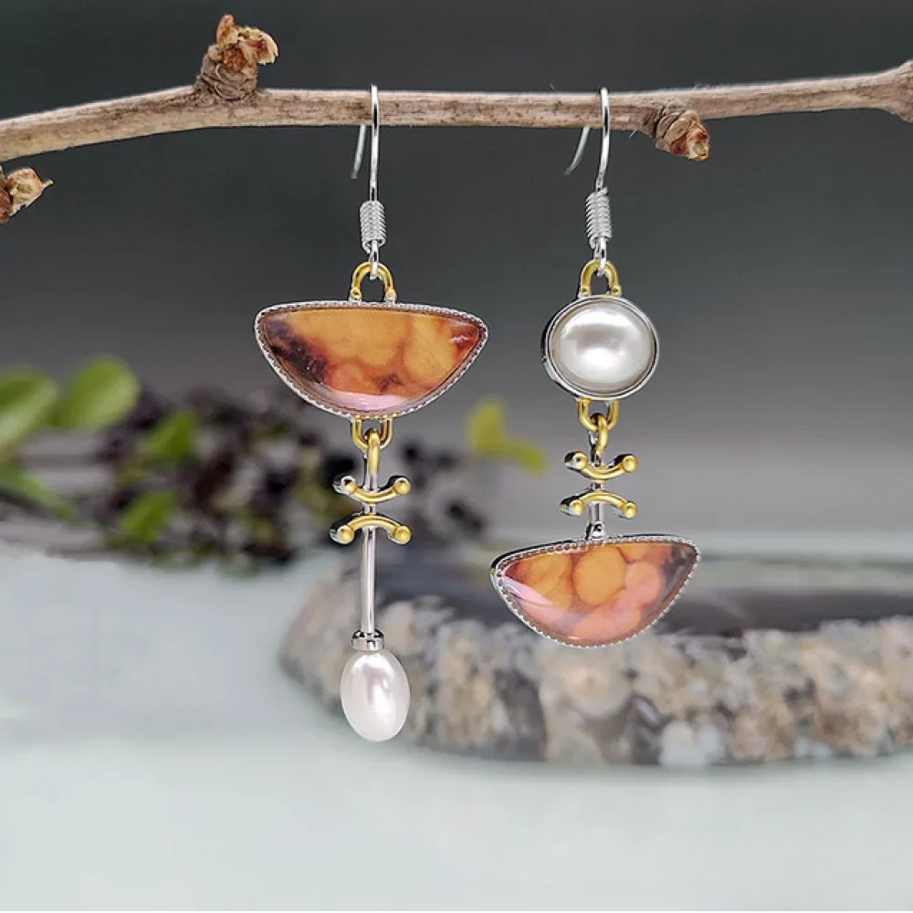 Pendientes retro de piedra natural naranja