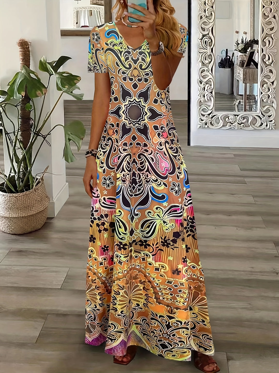 Zara – Paisley V-Neck Midi Dress