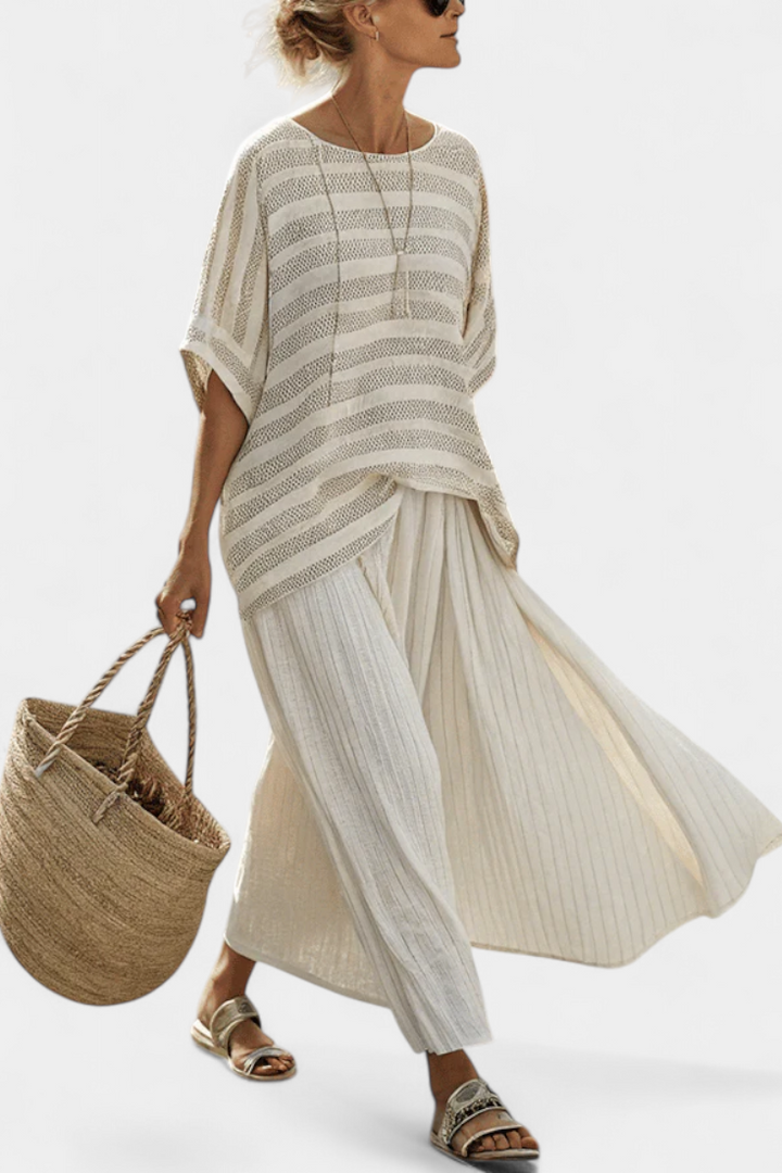 Westlyn | Cómoda blusa de bambú a rayas y pantalones de lino fluidos