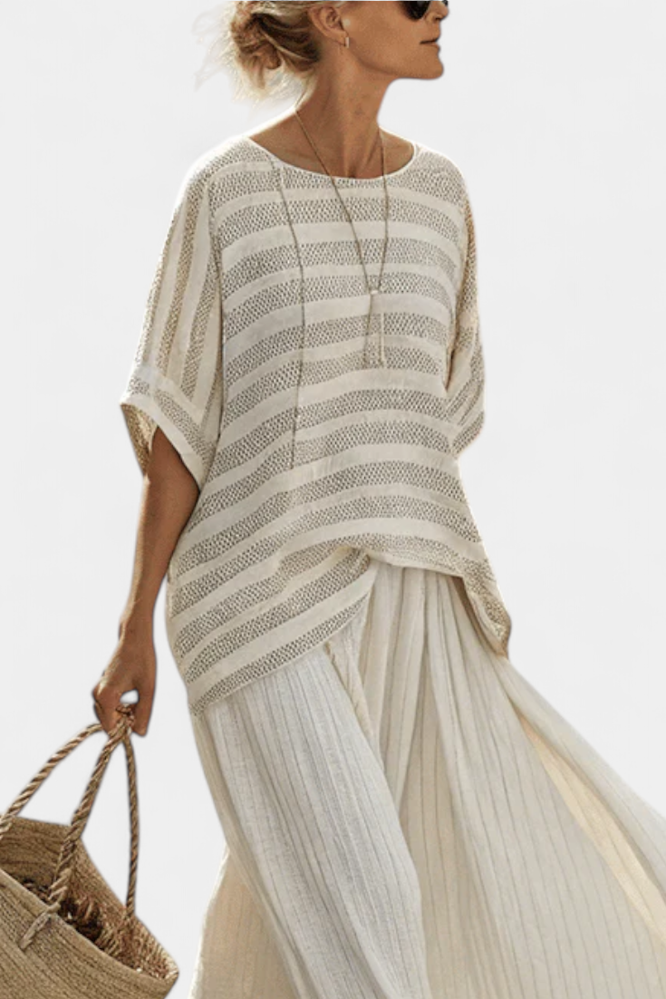 Westlyn | Cómoda blusa de bambú a rayas y pantalones de lino fluidos