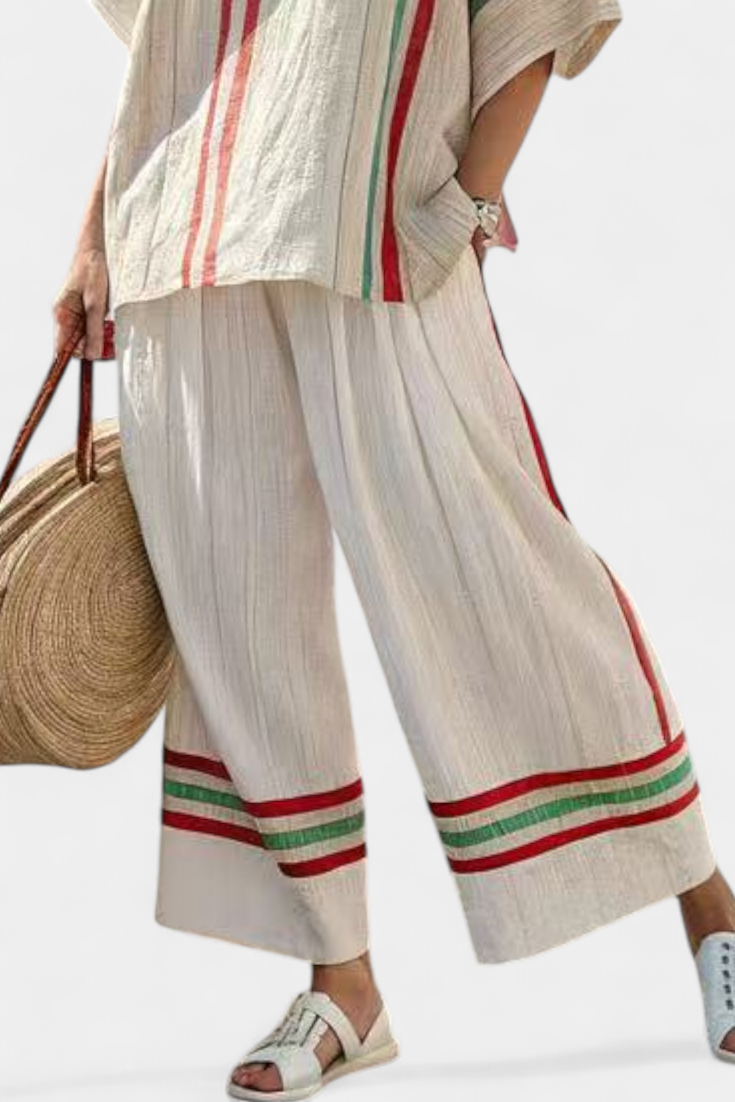 Truvane | Blusa con estampado bohemio y pantalones holgados