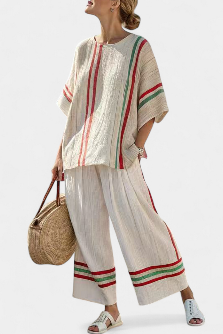 Truvane | Blusa con estampado bohemio y pantalones holgados