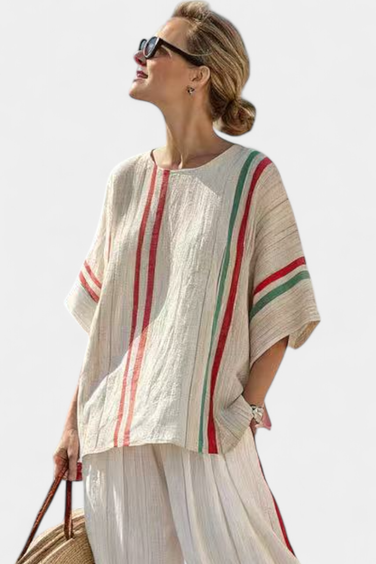 Truvane | Blusa con estampado bohemio y pantalones holgados