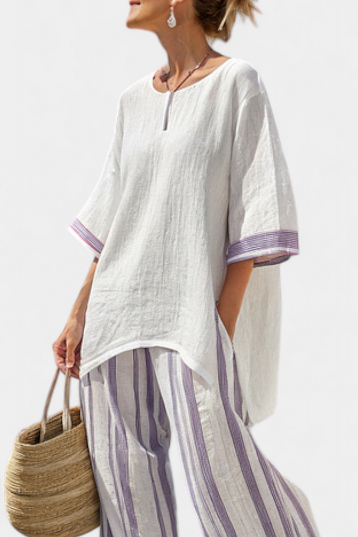 Luxmere | Blusa cómoda y relajada y pantalones de bambú a rayas