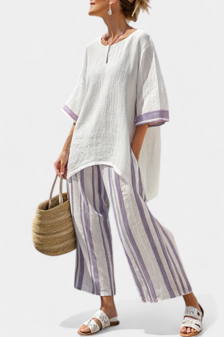 Luxmere | Blusa cómoda y relajada y pantalones de bambú a rayas