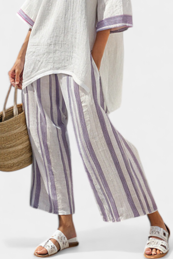 Luxmere | Blusa cómoda y relajada y pantalones de bambú a rayas
