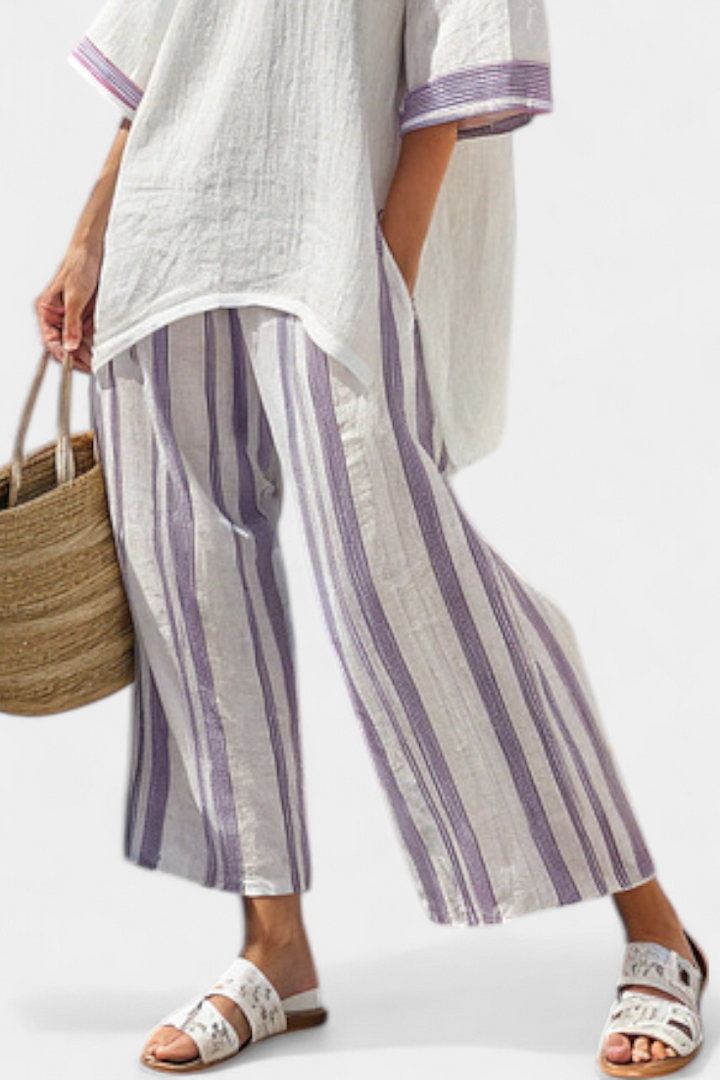 Luxmere | Blusa cómoda y relajada y pantalones de bambú a rayas