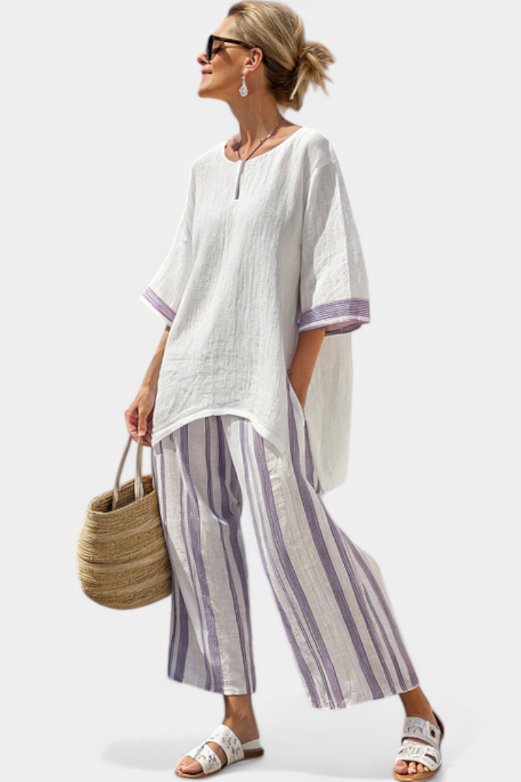 Luxmere | Blusa cómoda y relajada y pantalones de bambú a rayas