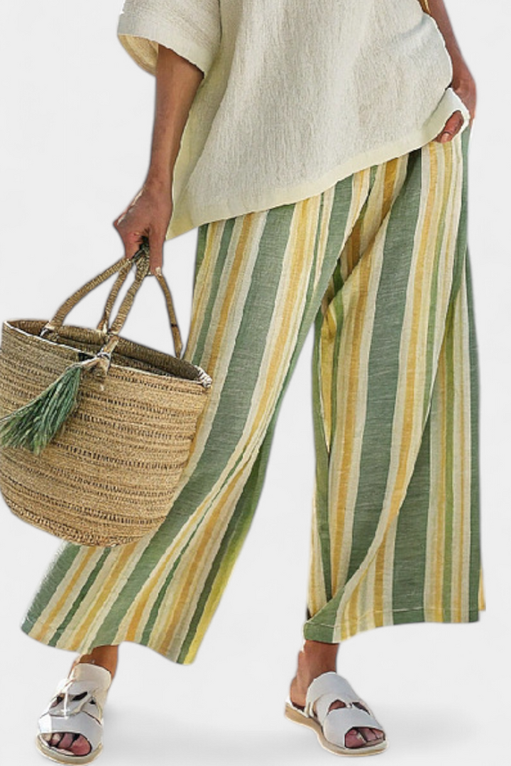 Ellowyn | Top sofisticado y pantalones de lino a rayas