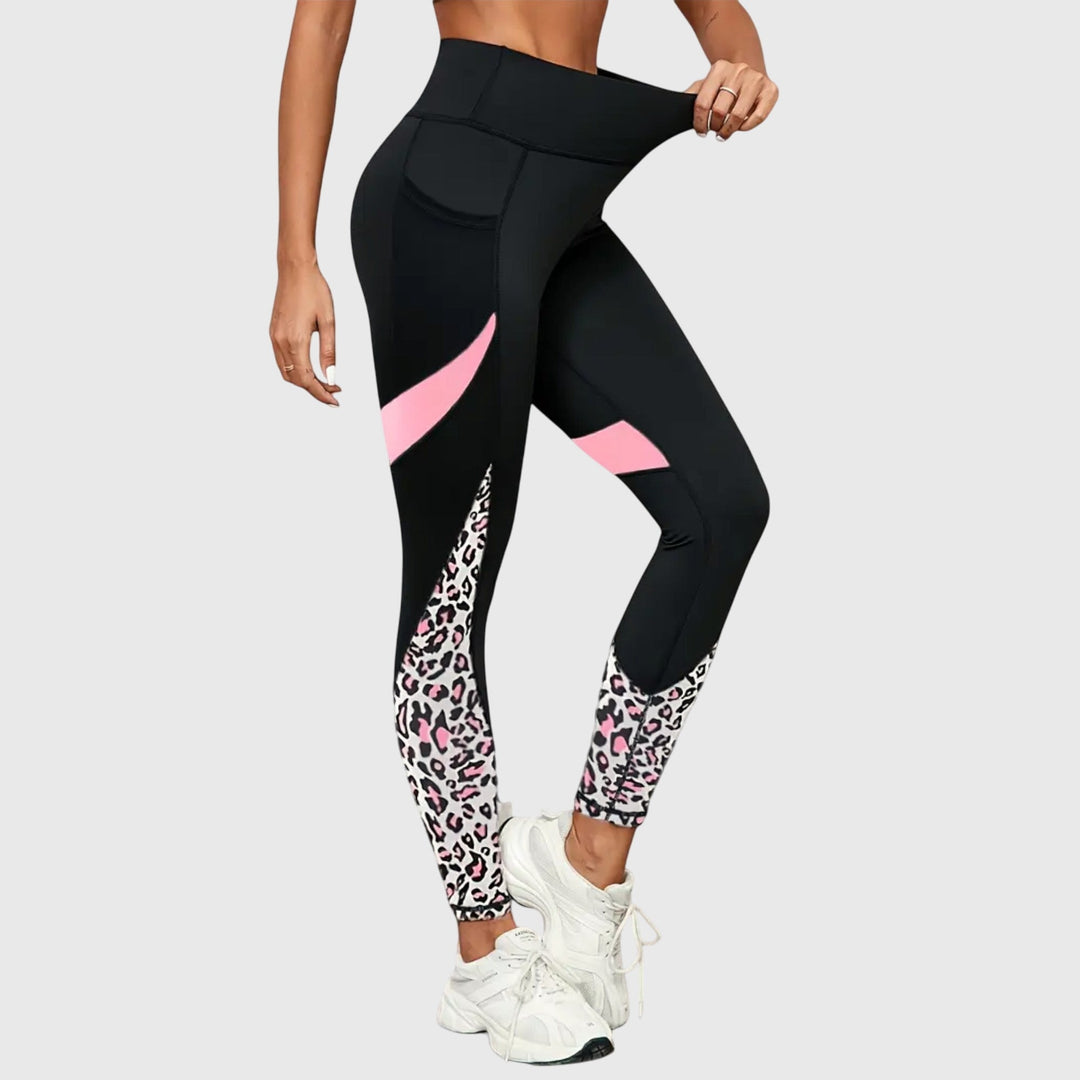 Pantalones de entrenamiento de cintura alta con estampado de leopardo