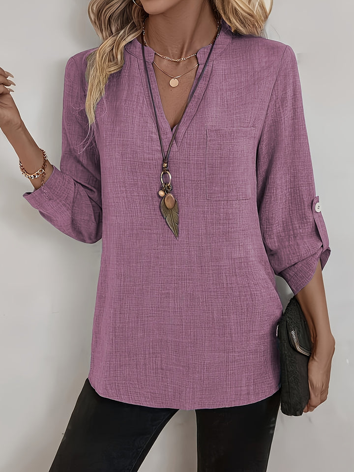 Evelyn – Button-Detail V-Neck Blouse