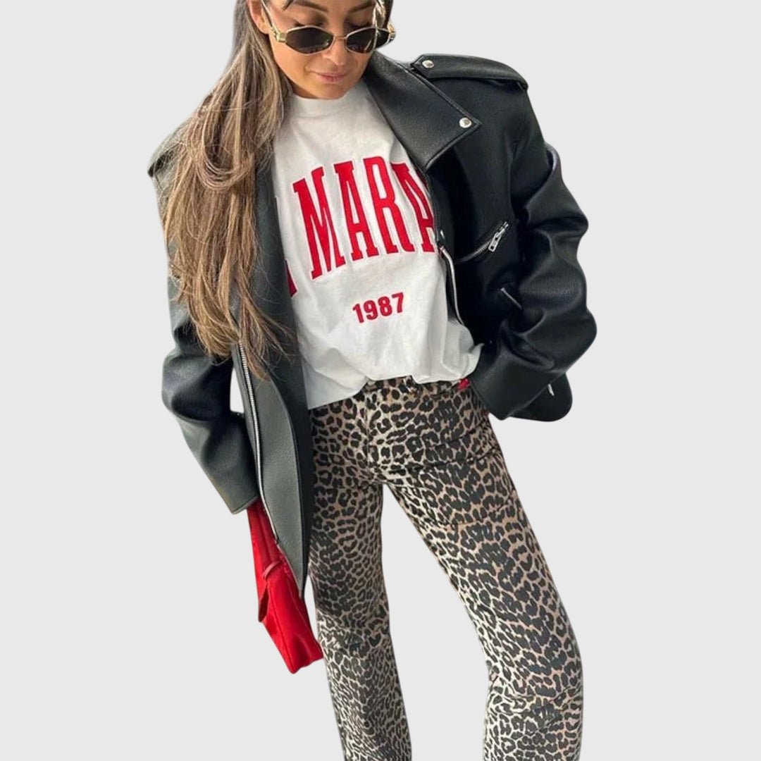 Chandra - Vaqueros vintage con estampado de leopardo