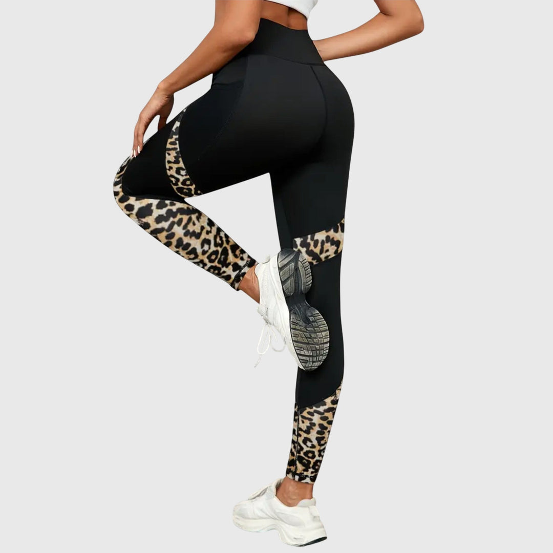Pantalones de entrenamiento de cintura alta con estampado de leopardo