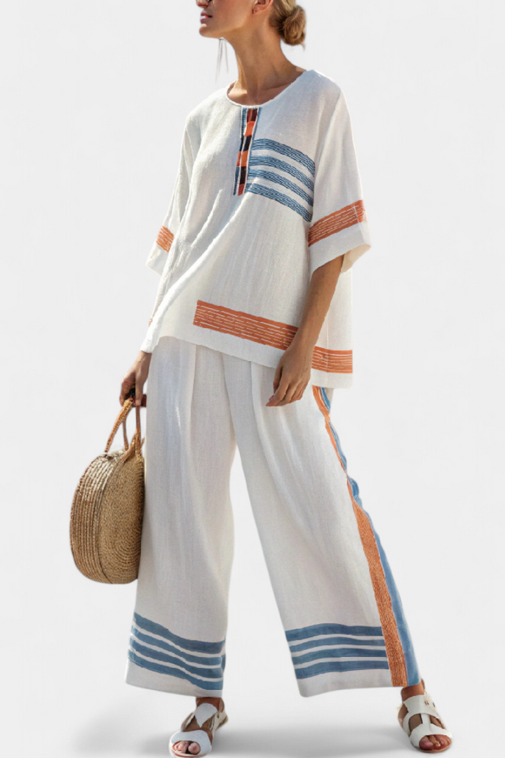Marcelino | Top y pantalón de rayas azul-naranja sofisticados