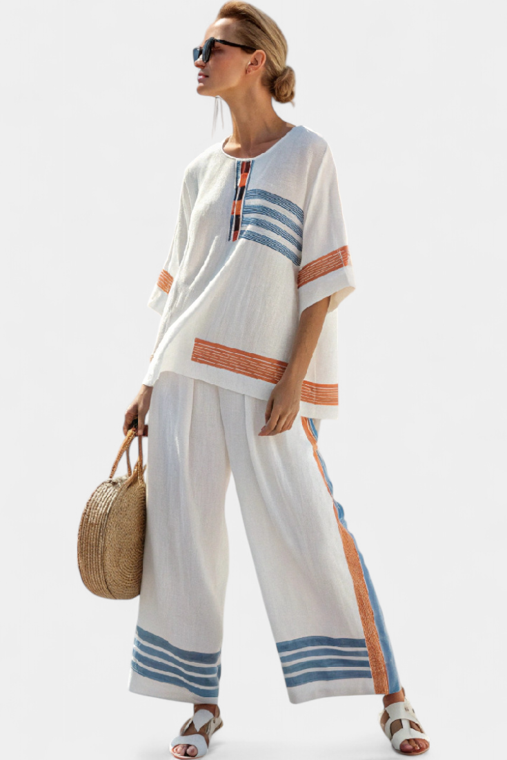 Marcelino | Top y pantalón de rayas azul-naranja sofisticados